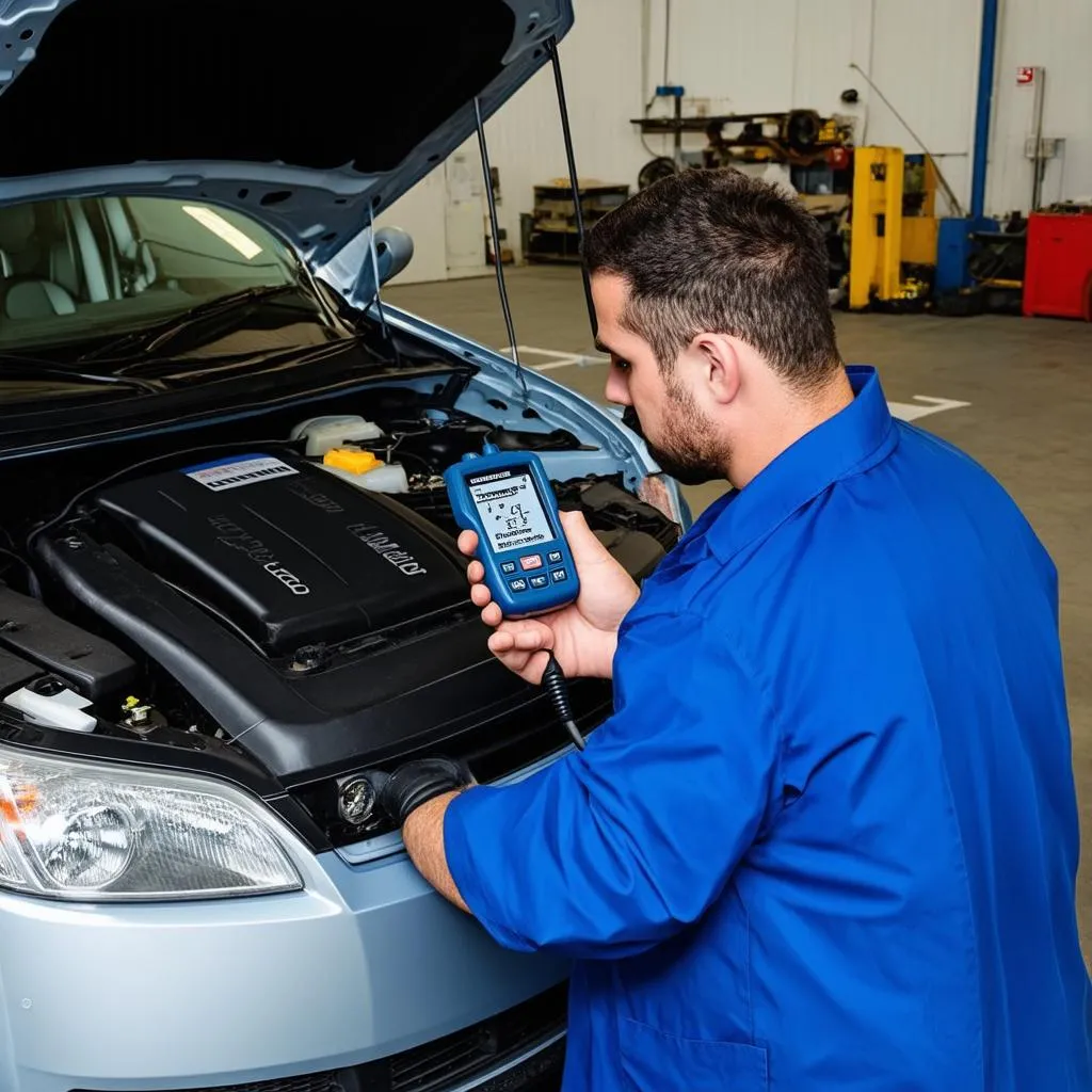 Mechanic using OBD scanner on 2004 Holden Cruze